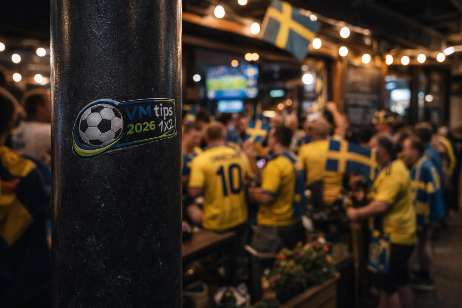 Pub i Norrköping som sänder fotbolls-VM 2026 med storbildsskärm och publik